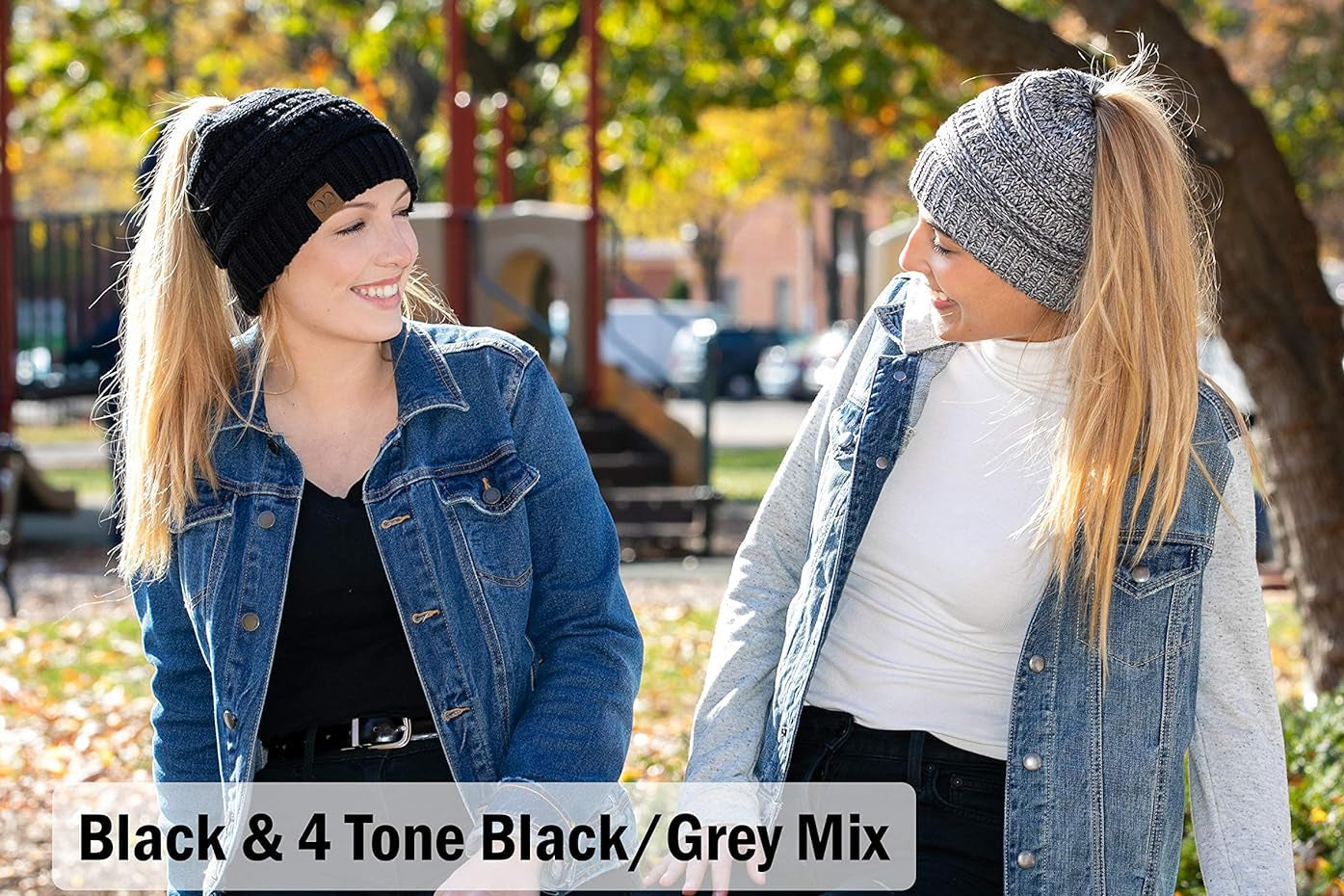 Women'S Ponytail Beanie Hat - Soft Ribbed Messy Bun Knit Cap - Solid, Confetti & Multi-Tone